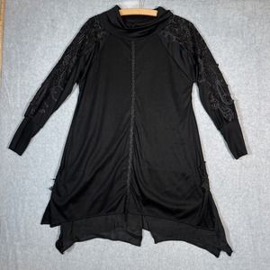 My pretty angel tunic top L Black Lace Embroidery Chiffon Layered Lagenlook LS